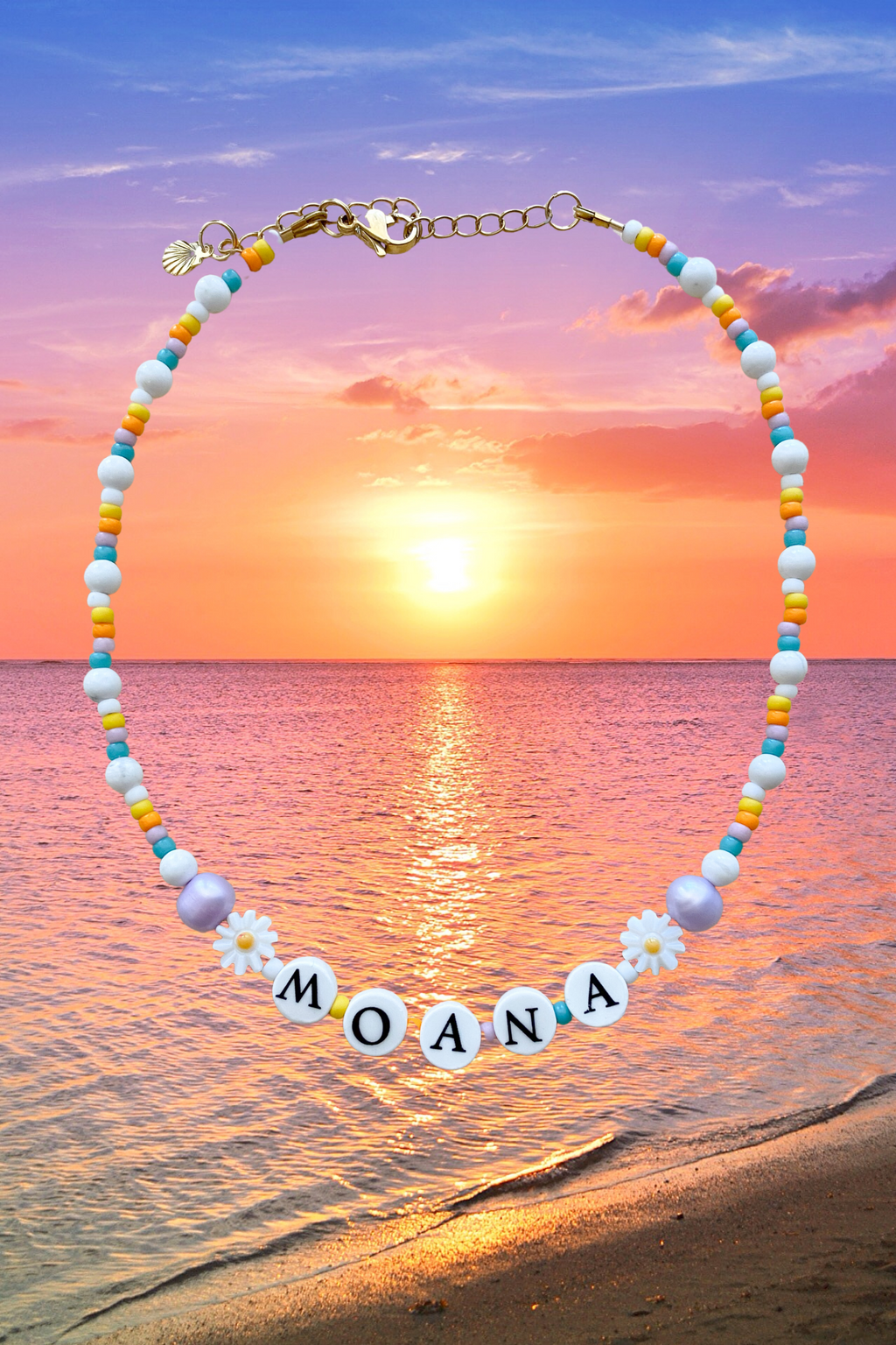 Custom Word Bead Necklace - Ocean Blues