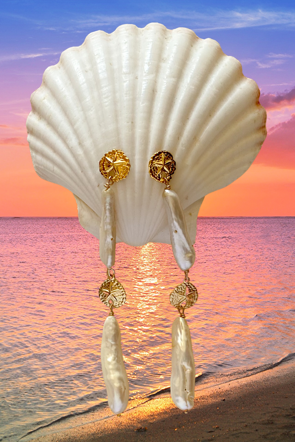 Sand dollar keshi pearl earrings - GOLD FILL