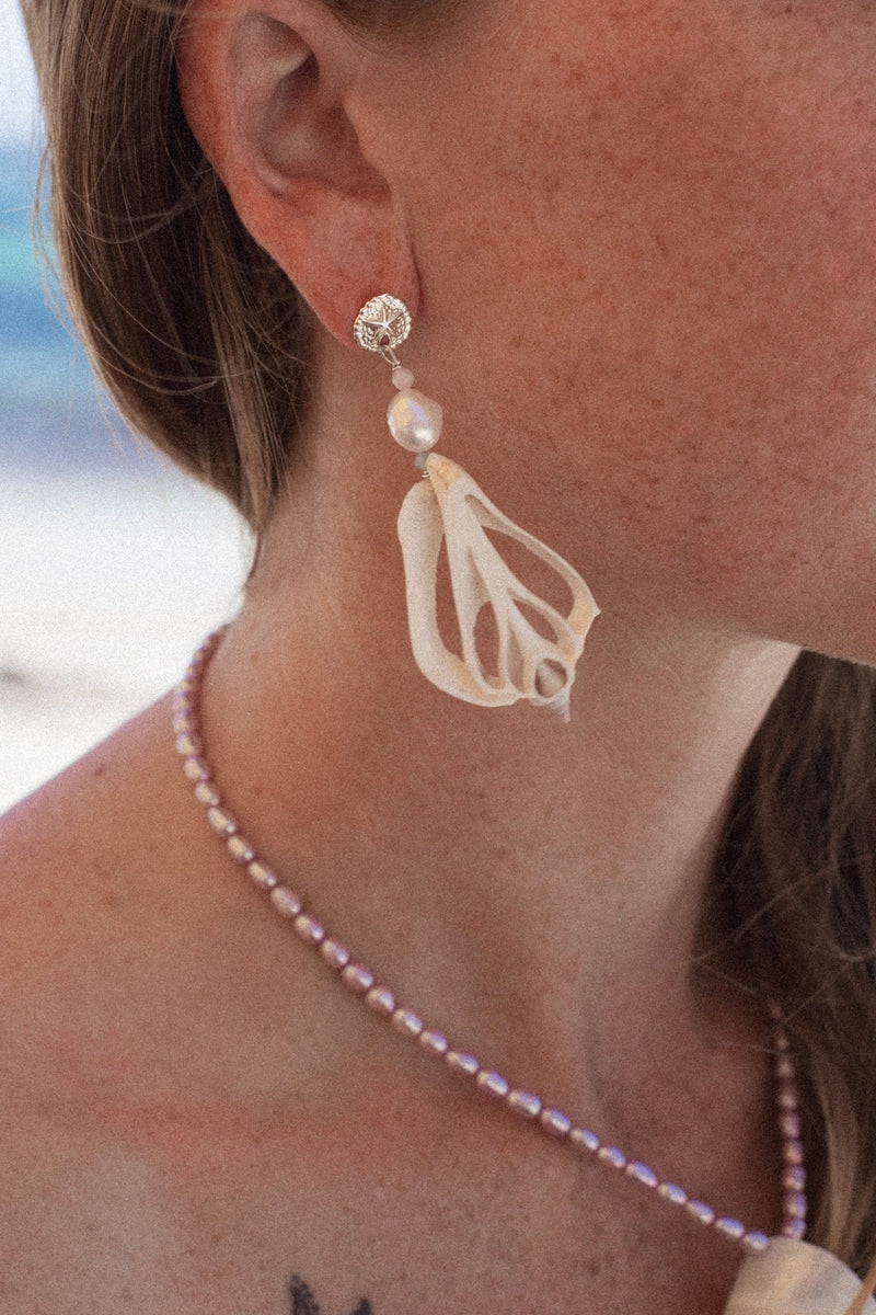 Castaway Sand Dollar, Aquamarine & Rose Quartz Pearl earrings - STERLING SILVER