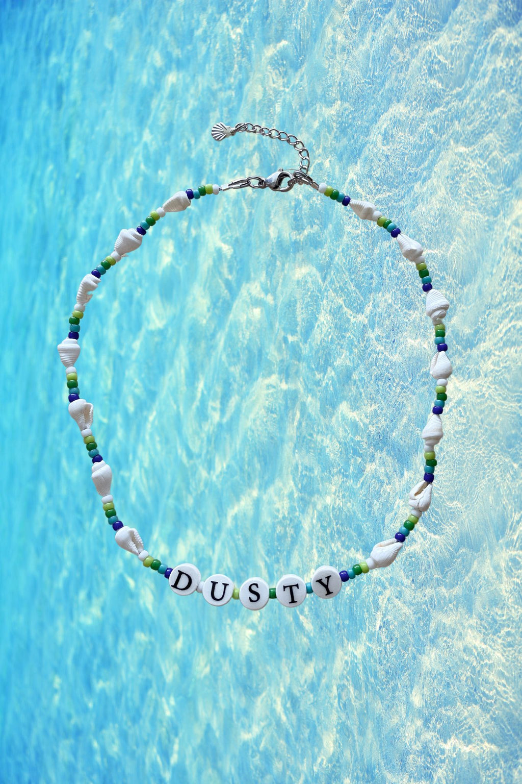 Custom Word Bead Necklace - Ocean Blues